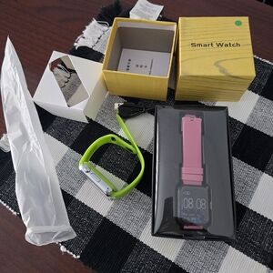 Smart Watch with Green and Pink Bands